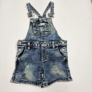 7 For All Mankind Baby Girl's Acid Wash Overalls Shorts Distressed Size 12 M EUC